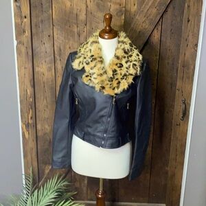 Yaso black pvc medium faux fur neck jacket